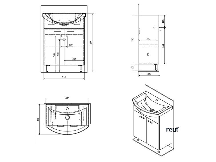 Aqualine ZOJA umývadlová skrinka 61,5x74x32,5cm, 2x dvierka, biela 51063