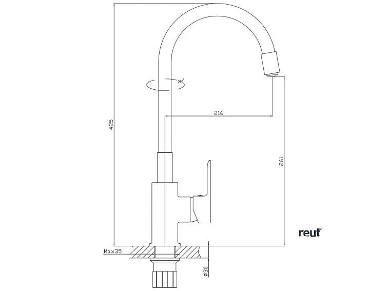 Aqualine LORE stojanková drezová batéria, flexibilné ramienko, čierna mat 1106-70B
