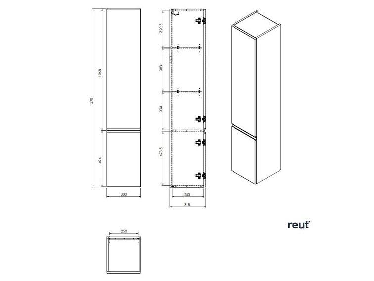kielle Oudee Vysoká skrinka závesná, 157x30x32 cm, matná čierna 50202014
