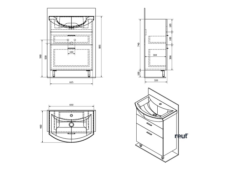 Aqualine ZOJA umývadlová skrinka zásuvková 61,5x74x32 cm, biela 51061A