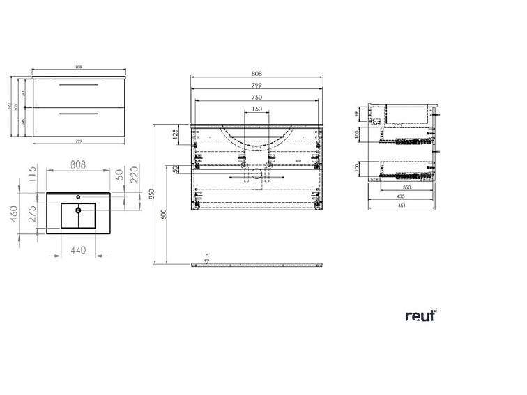 kielle Vega Skrinka vrátane umývadla, 80x55x46 cm, 2 zásuvky, lesklá biela 50018S80