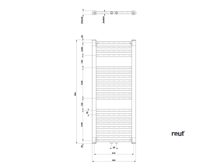 Aqualine DIRECT stredové pripojenie DIRECT vykurovacie teleso s stredovým pripojením 450x960 mm, biela ELM94T