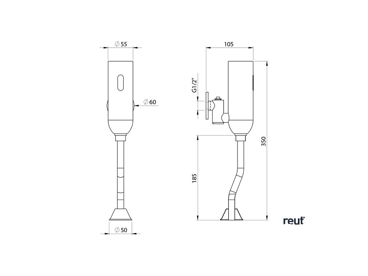 Aqualine Senzorový nástenný ventil pre pisoár, 6V DC (4xAAA), chróm PS833