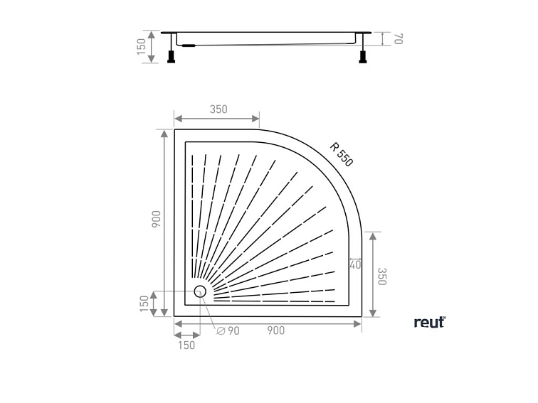 CA PLAST Sprchová vanička do bytového jadra Azalka X oblúk 90x90x15 cm R550