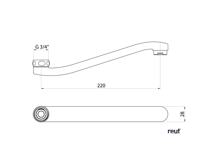 Aqualine Výtokové ramienko k batérii, 220mm, ploché zvýšené, chróm 43993