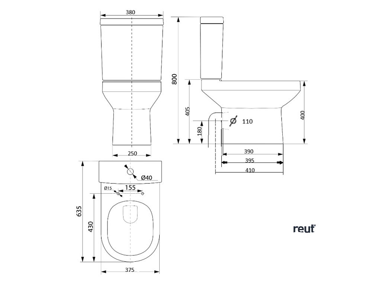 Aqualine VERMET WC kombi mísa, spodný/zadný odpad, biela VR038