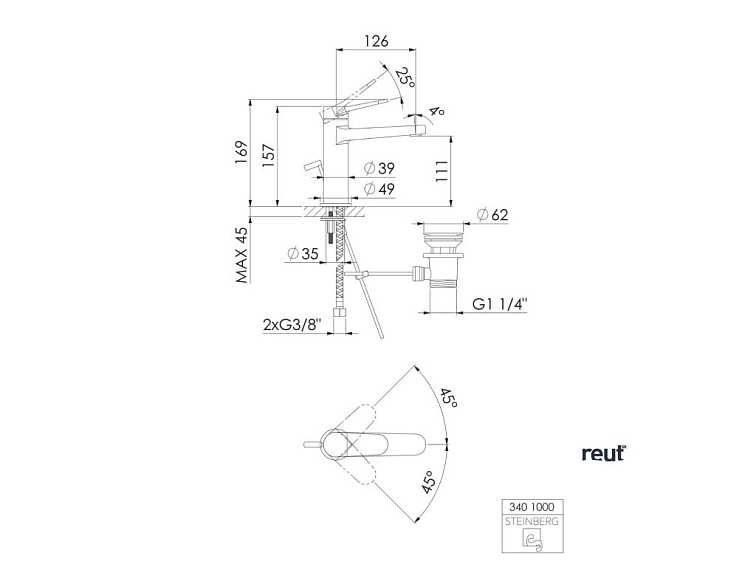 Steinberg 340 Umývadlová batéria, s výpusťou, chróm 3 401 000