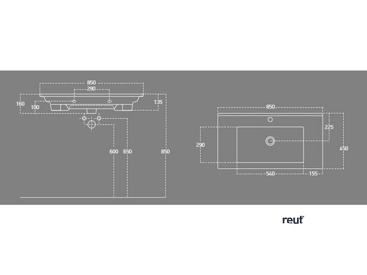 Aqualine ZUNO 85 keramické umývadlo nábytkové 85x45cm, biela 9085