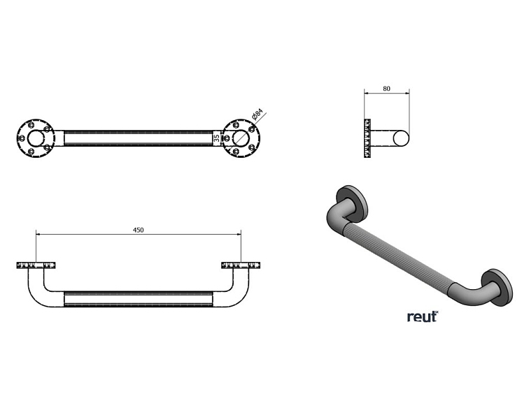 Aqualine WHITE LINE Pevnostné madlo plastové, 450mm MD240