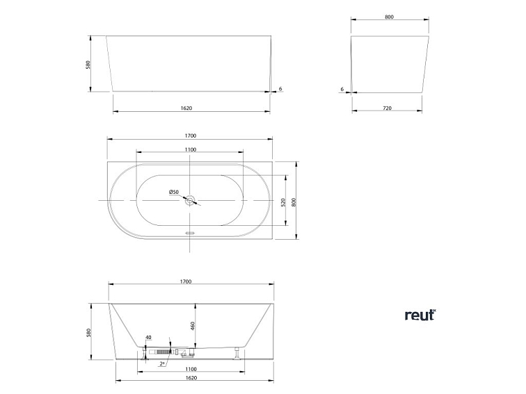 Aqualine TIBERA R rohová stojaca vaňa 170x80cm, biela E1015