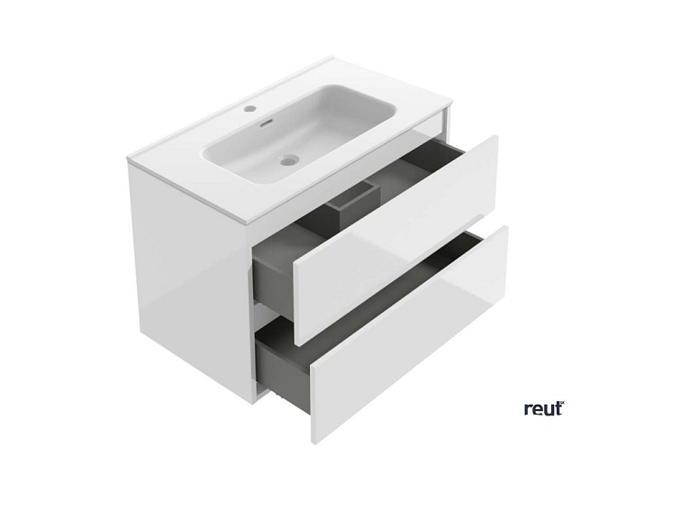 kielle Nefia Skrinka vrátane umývadla, 80x55x46 cm, 2 zásuvky, lesklá biela 50027S820