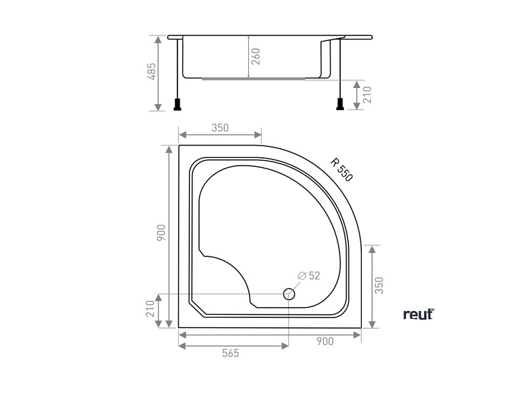 CA PLAST Sprchová vanička do bytového jadra Iris oblúk 90x90x47 cm R550 bez prepadu