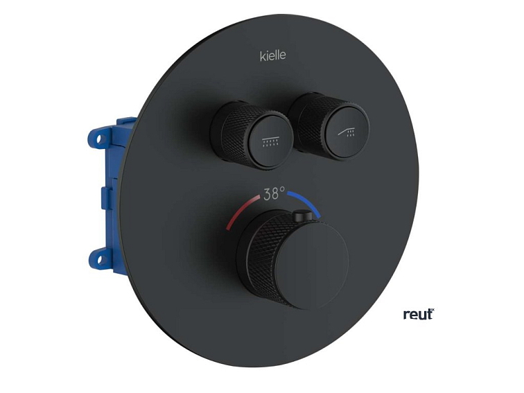 kielle Oudee Sprchový set s termostatickou batériou pod omietku, na 2 spotrebiče, s príslušenstvom a telesom, matná čierna 20602SPT24