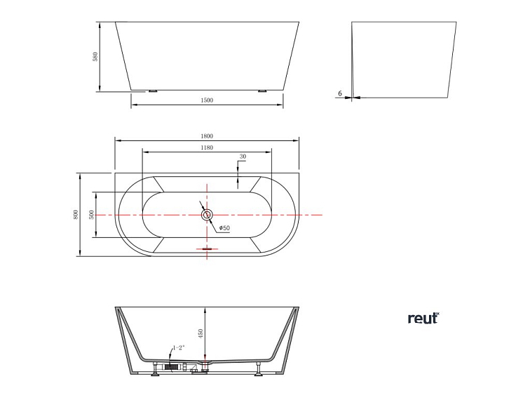 Aqualine TAJO nástenná stojaca vaňa 180x80cm, biela E1990