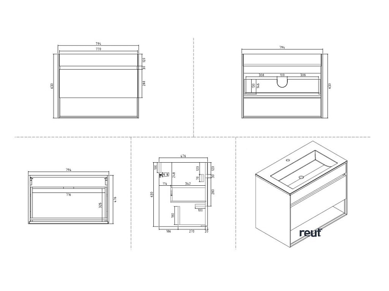 kielle Nefia Skrinka s umývadlom 80 cm, lesklá biela 50027S810