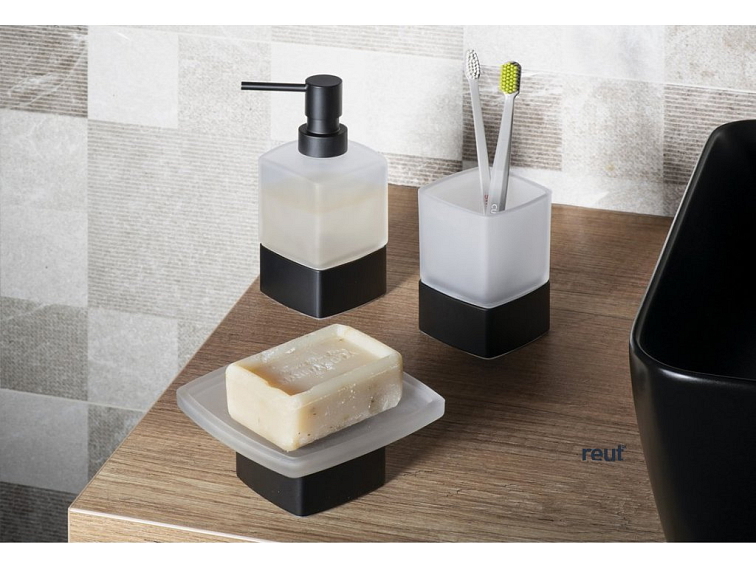 Gedy LOUNGE dávkovač mydla na postavenie, 280 ml, mliečne sklo, čierny mat 545514