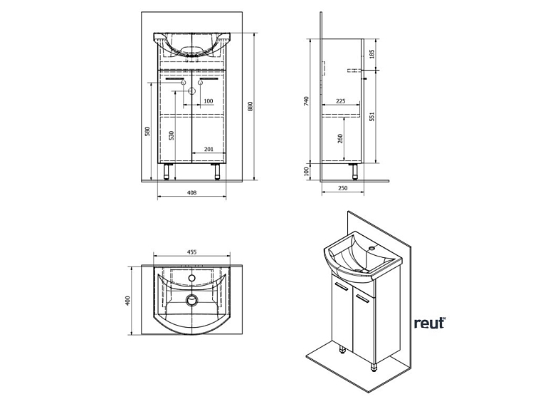 Aqualine ZOJA umývadlová skrinka 42x74x25cm, biela 51045A