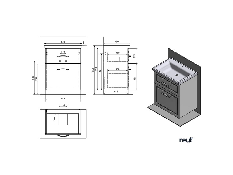 Aqualine FAVOLO umývadlová skrinka 61,5x72,5x44cm, biela mat FV265