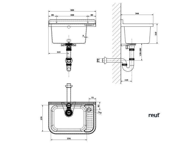 Aqualine Závesná výlevka s odkladacou plochou 50x34cm, plast, biela PI5050
