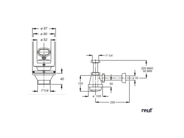 Aqualine Sifón pre výlevku, nerez výpusť 80mm, zátka s uchom, DN32, biela WEH070