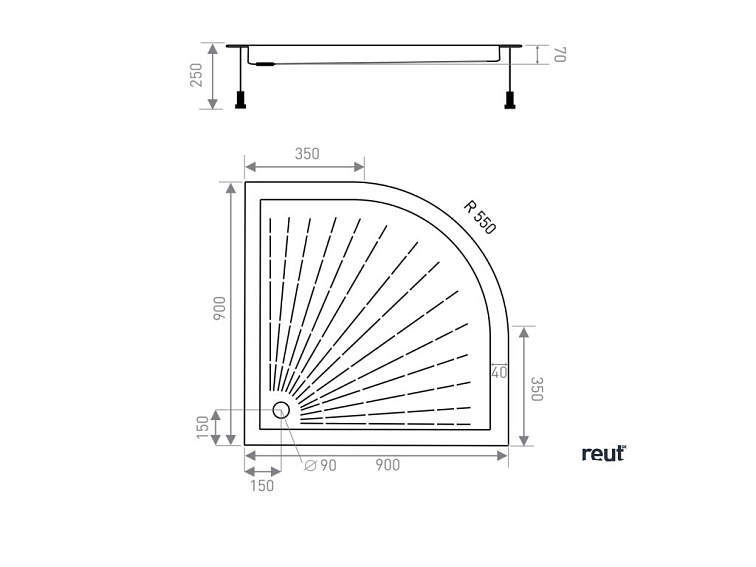 CA PLAST Sprchová vanička do bytového jadra Azalka X oblúk 90x90x25 cm R550