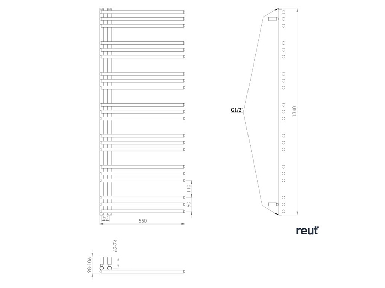 Aqualine POSEIDON vykurovacie teleso 550x1340mm, čierna mat PS513B