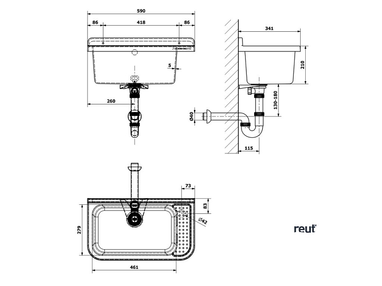 Aqualine Závesná výlevka s odkladacou plochou 60x34cm, plast, biela PI5060