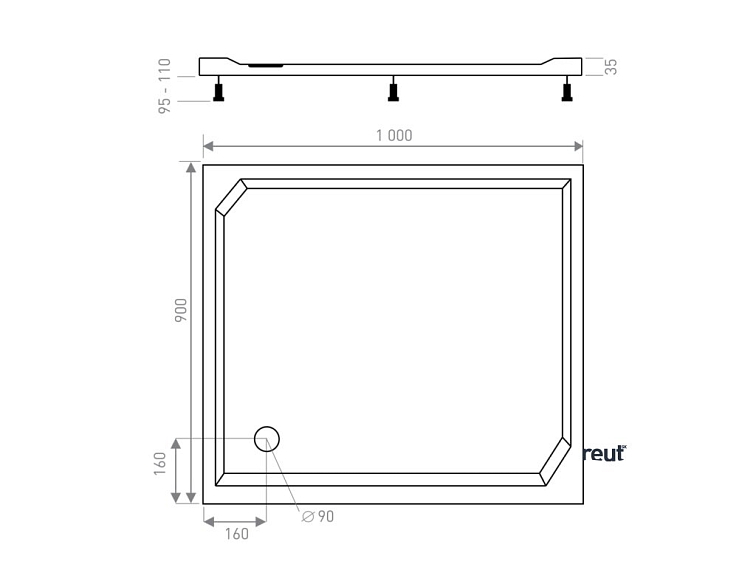 CA PLAST Sprchová vanička z liateho mramoru Luca obdĺžnik 100x90 cm