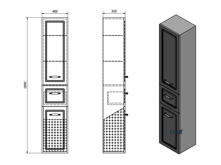 Aqualine FAVOLO skrinka vysoká s košom 40x184x31cm, biela mat FV180