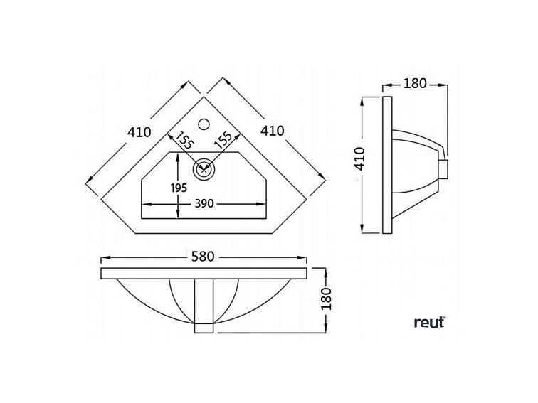 Aqualine Keramické umývadlo rohové 41x41 cm, na nábytok 1601-40
