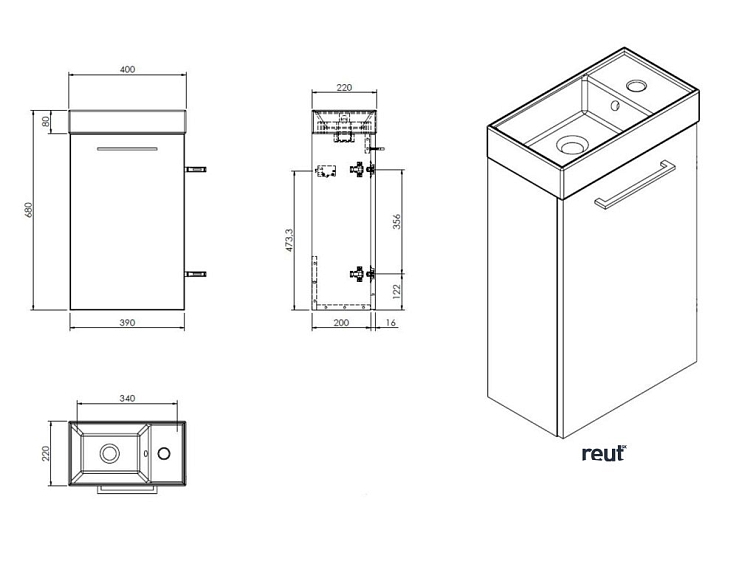 kielle Vega Skrinka s umývadielkom, 40x68x22 cm, zlatý dub 50018S41