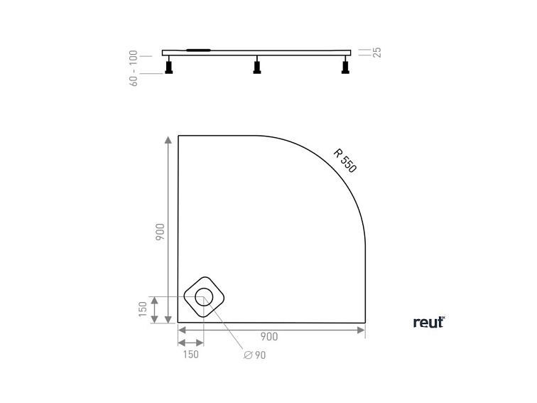 CA PLAST Sprchová vanička z liateho mramoru LINDE oblúk 90x90 cm R550