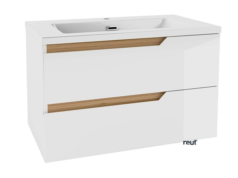 kielle Oudee Skrinka s umývadlom 80 cm, lesklá biela/tmavý dub 50002S810