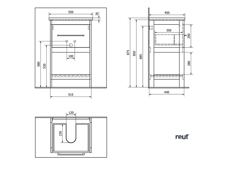 Aqualine ETIDE umývadlová skrinka 51,5x85x44 cm, matná biela ET515