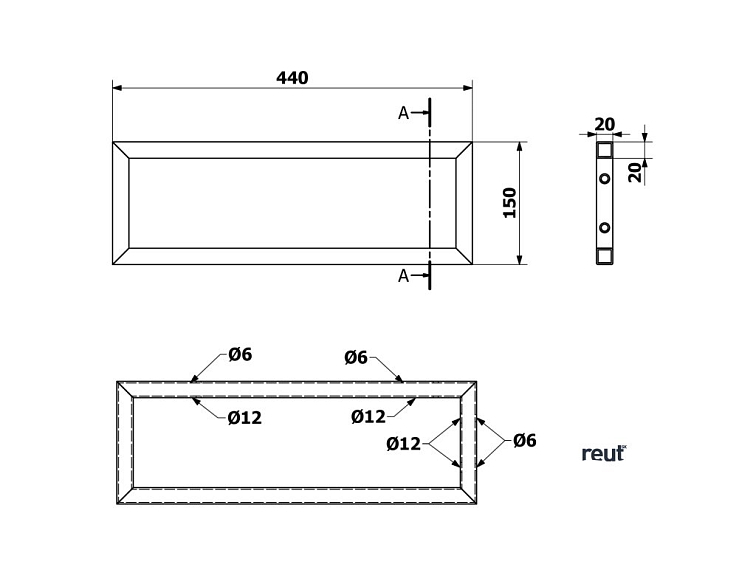 Aqualine Podperná konzola 440x150x20mm, lakovaná oceľ, čierna matná VG4415