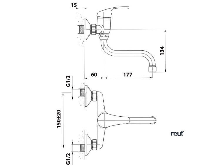 AQUALINE 35 nástenná batéria, ramienko-S, chróm 52146