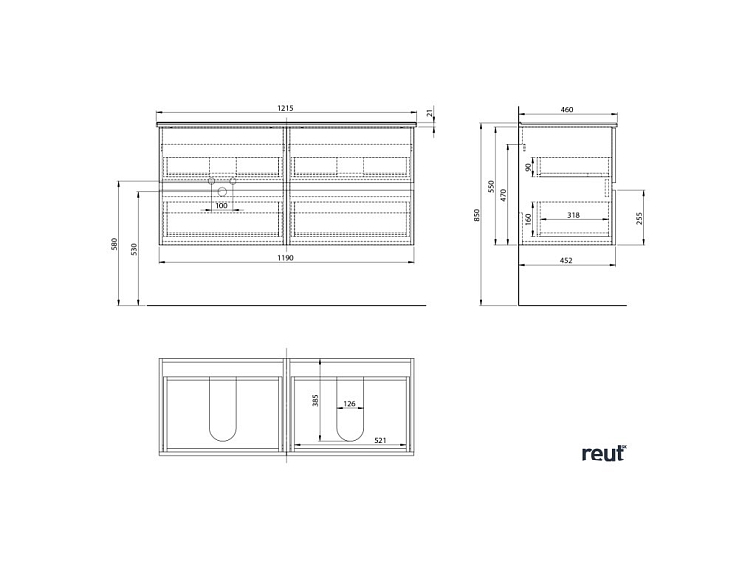 Aqualine PANEDA umývadlová skrinka 119x55x45,2cm, biela PN212