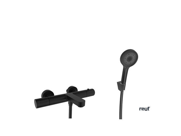 kielle Oudee Termostatická vaňová batéria s príslušenstvom, matná čierna 10302SNT14