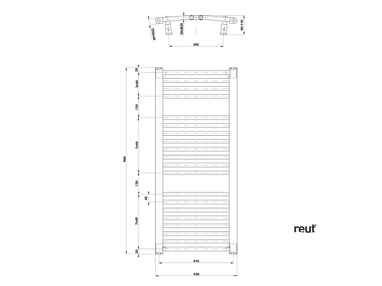 Aqualine DIRECT & ORBIT ORBIT vykurovacie teleso s bočným pripojením 450x960 mm, biela ILO94T