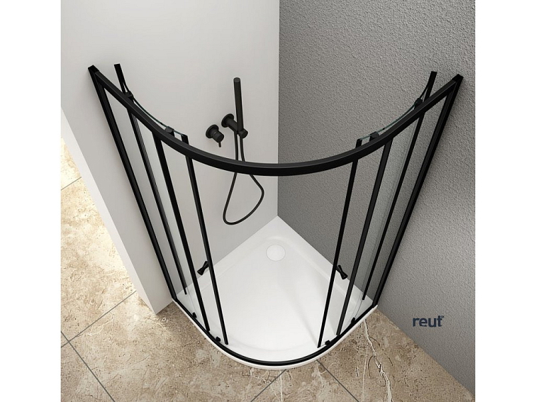 Aqualine ARLETA BLACK štvrťkruhová sprchová zástena 900x900mm, číre sklo BLS900
