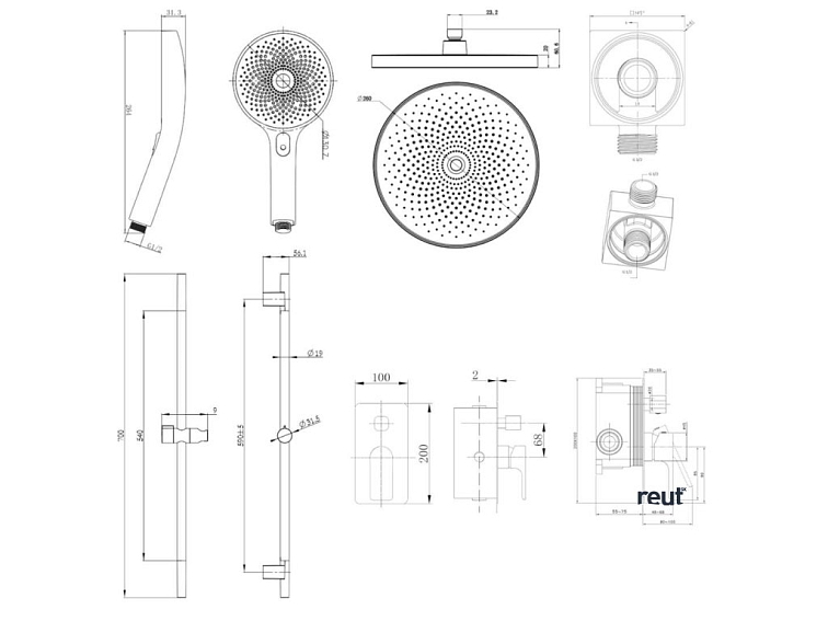 kielle Vega Sprchový set s batériou pod omietku, na 2 spotrebiče, s príslušenstvom a telesom, matná čierna 20618SP24