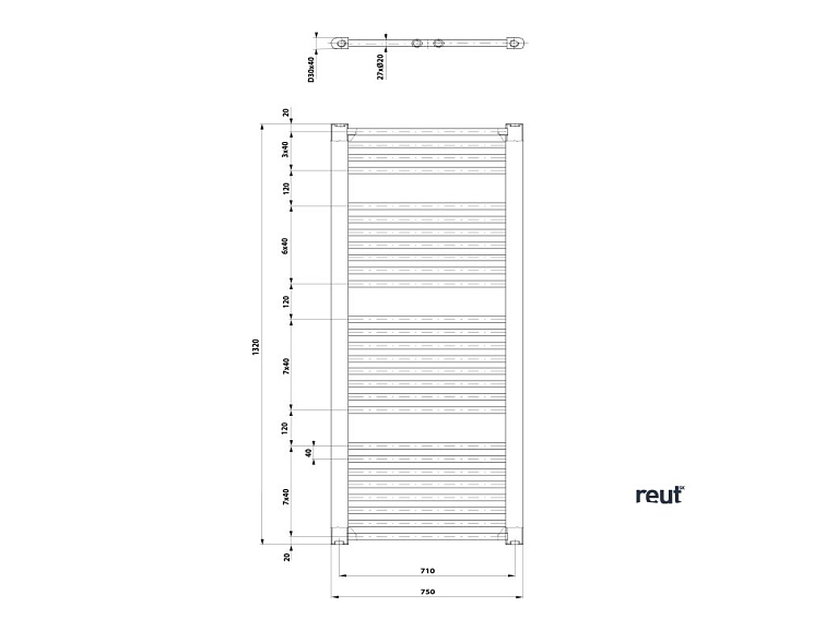 Aqualine DIRECT & ORBIT DIRECT vykurovacie teleso s bočným pripojením 750x1320 mm, biela ILR37T