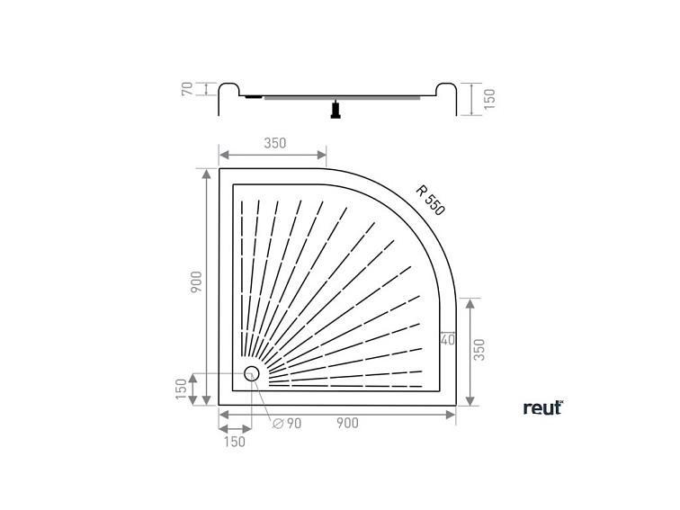CA PLAST Sprchová vanička samonosná Azalka oblúk 90x90x15 cm R550