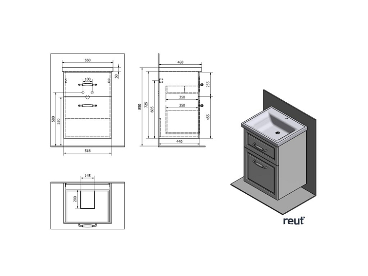 Aqualine FAVOLO umývadlová skrinka 52x72,5x44cm, biela mat FV255