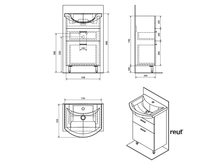 Aqualine ZOJA umývadlová skrinka zásuvková 50,8x74x29,9cm, biela 51051A
