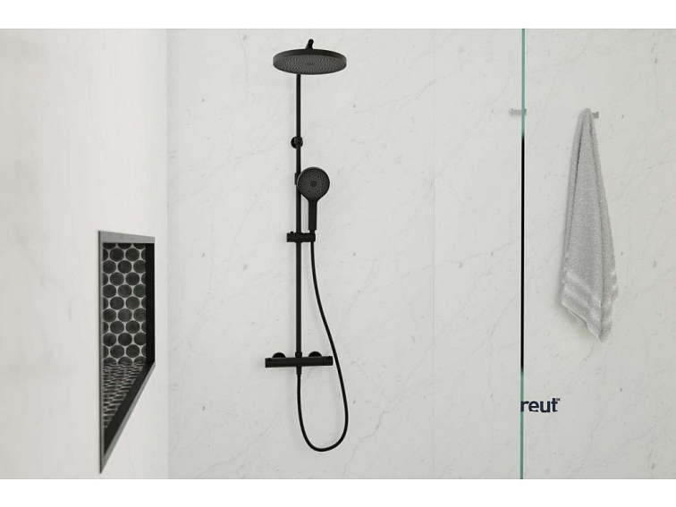 kielle Oudee Sprchový set s termostatom, 26 cm, 3 prúdy, matná čierna 20602014