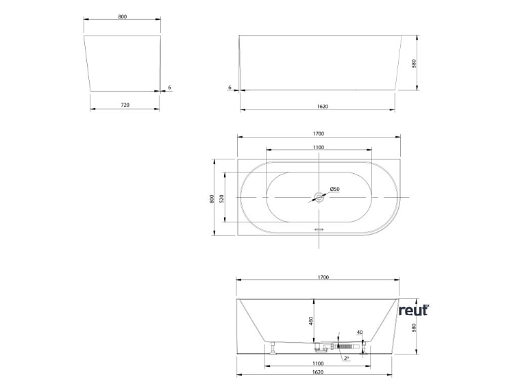 Aqualine TIBERA L rohová stojaca vaňa 170x80cm, biela E1026