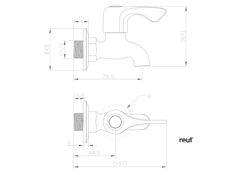 Aqualine Nástenný guľový ventil 1/2", krátky, chróm ZY12033