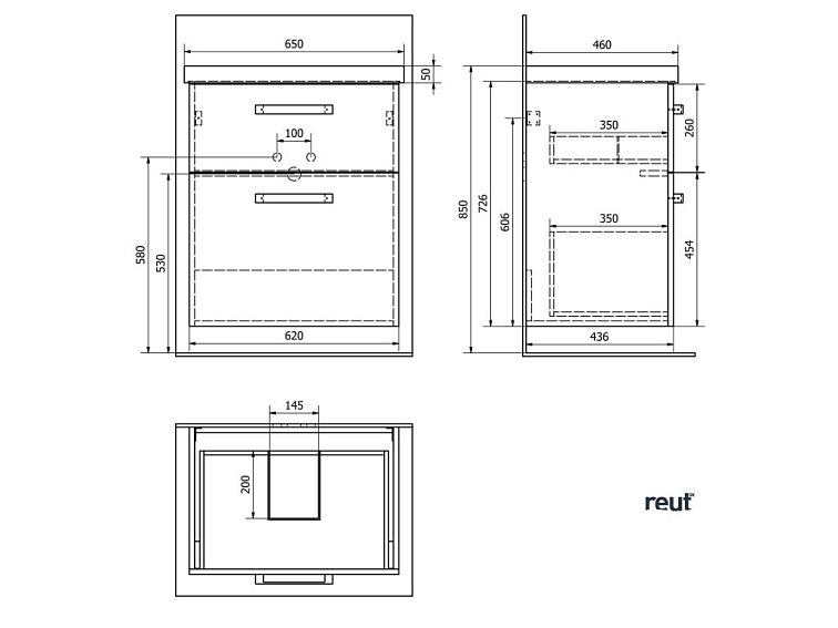Aqualine VEGA umývadlová skrinka 62x72,6x43,6cm, 2x zásuvka, biela VG063