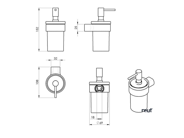 Gedy PIRENEI závesný dávkovač mydla 110 ml, mliečne sklo, čierny mat PI8114